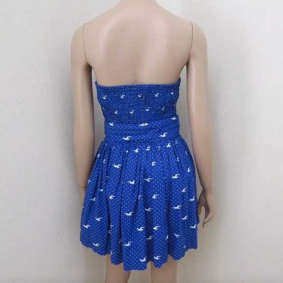 NWT Hollister Womens Polka Dot Seagull Strapless Dress Size Medium Blue Bow - Picture 7 of 7